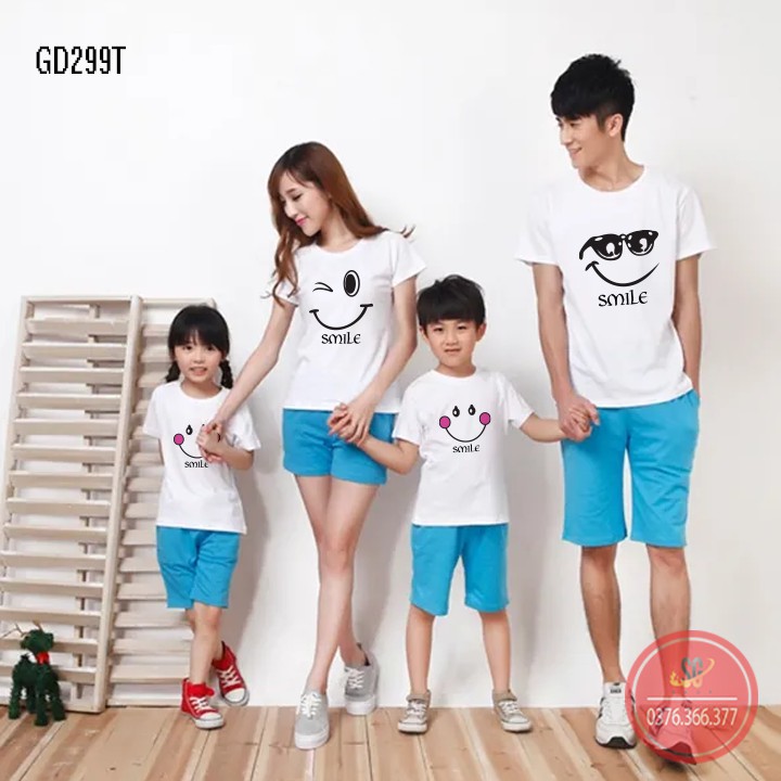 Áo thun đồng phục gia đình mẫu mặt cười dễ thương thun mềm mịn màu trắng GD299 DONGPHUCSG