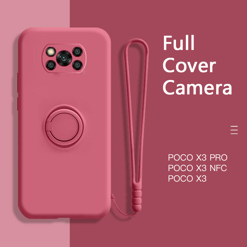 Ốp Lưng Xiaomi POCO X3 PRO Ốp Lưng Silicone Lỏng Có Từ Giá Đỡ Miễn Phí Dây Redmi POCO X3 NFC Nhẫn đế Đứng Bao Da Dây Đeo Dây Từ Tính Giá Đỡ POCO F2 Pro POCO X2