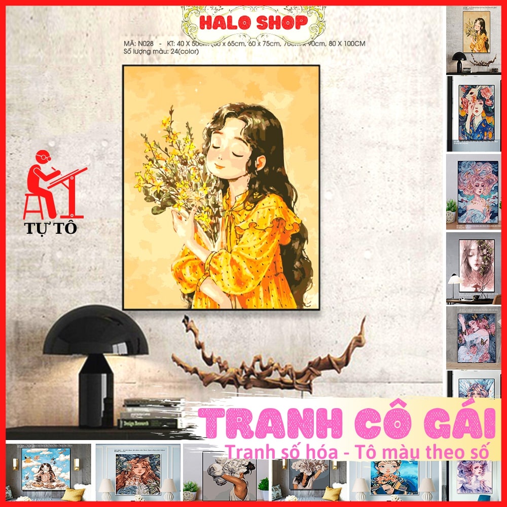 Tranh số hóa, Tô màu theo số HALO, Tổng hợp các mẫu tranh cô gái 40x50 cm - Tranh tự tô màu theo số