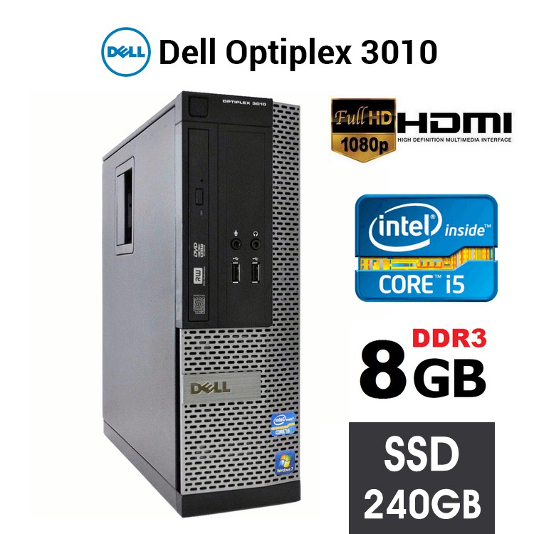 Case máy tính DELL chip core i5 3470, ram 8GB, ổ cứng SSD 240GB, HDMI, DVD. Tặng usb thu wifi. Hàng Nhập Khẩu.