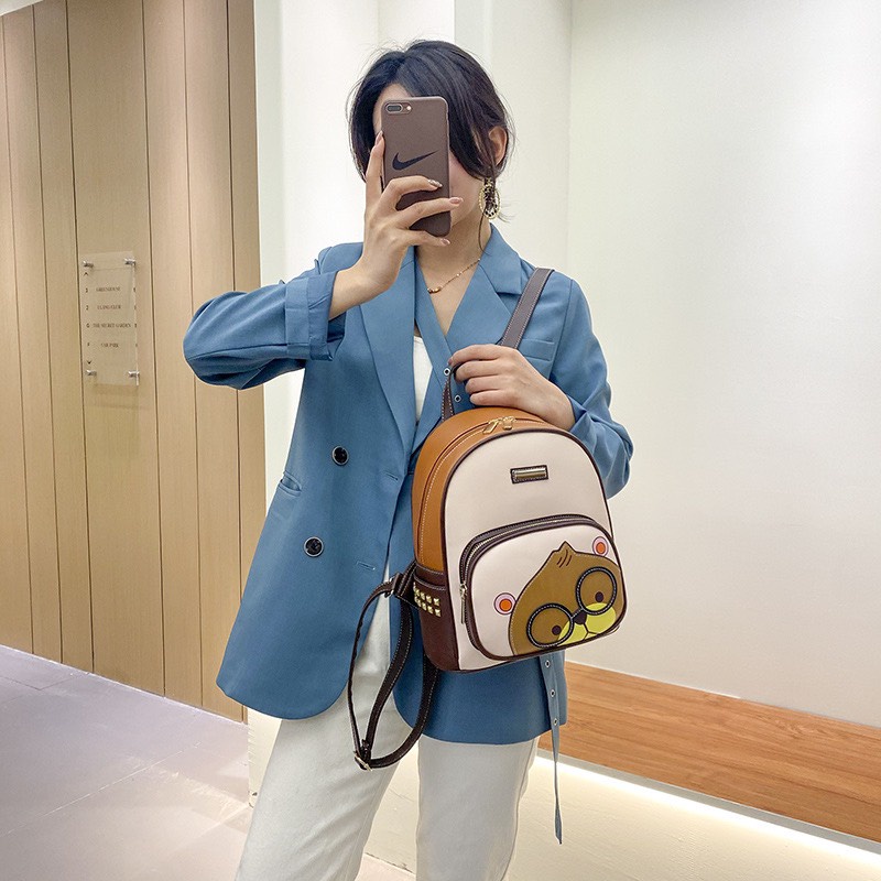 Balo da nữ dễ thương hình gấu đeo kính mẫu mới thời trang giá rẻ DIOMI