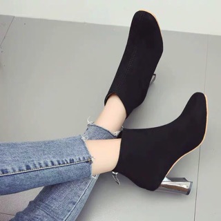 Bót gót bạc da nỉ màu đen
