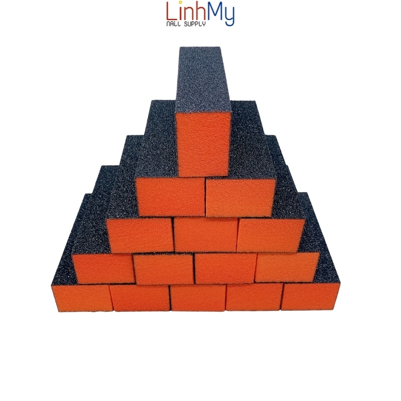 Set 10 cục phao chà móng buffer dũa móng màu cam đen loại to