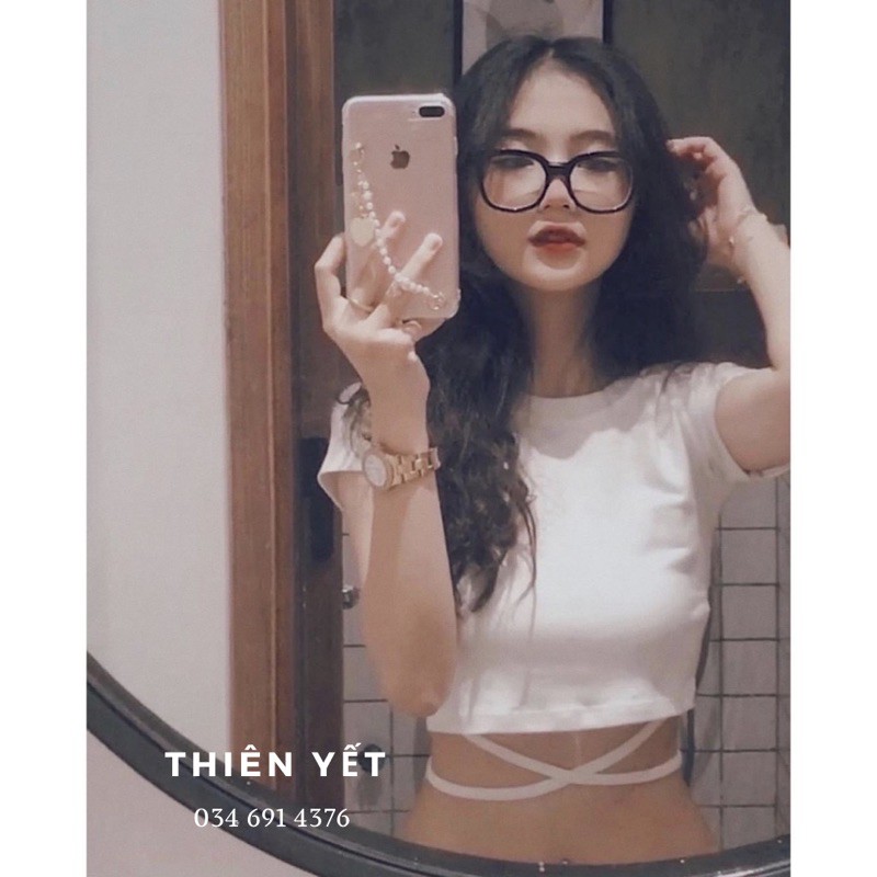 Áo croptop cột eo tay ngắn