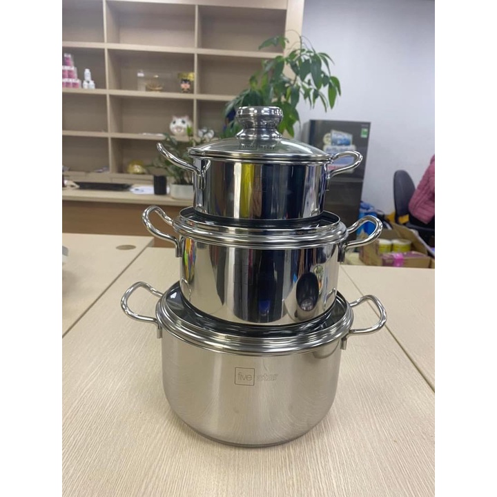Bộ 3 Nồi Inox 3 Đáy Nắp Kính Five Star