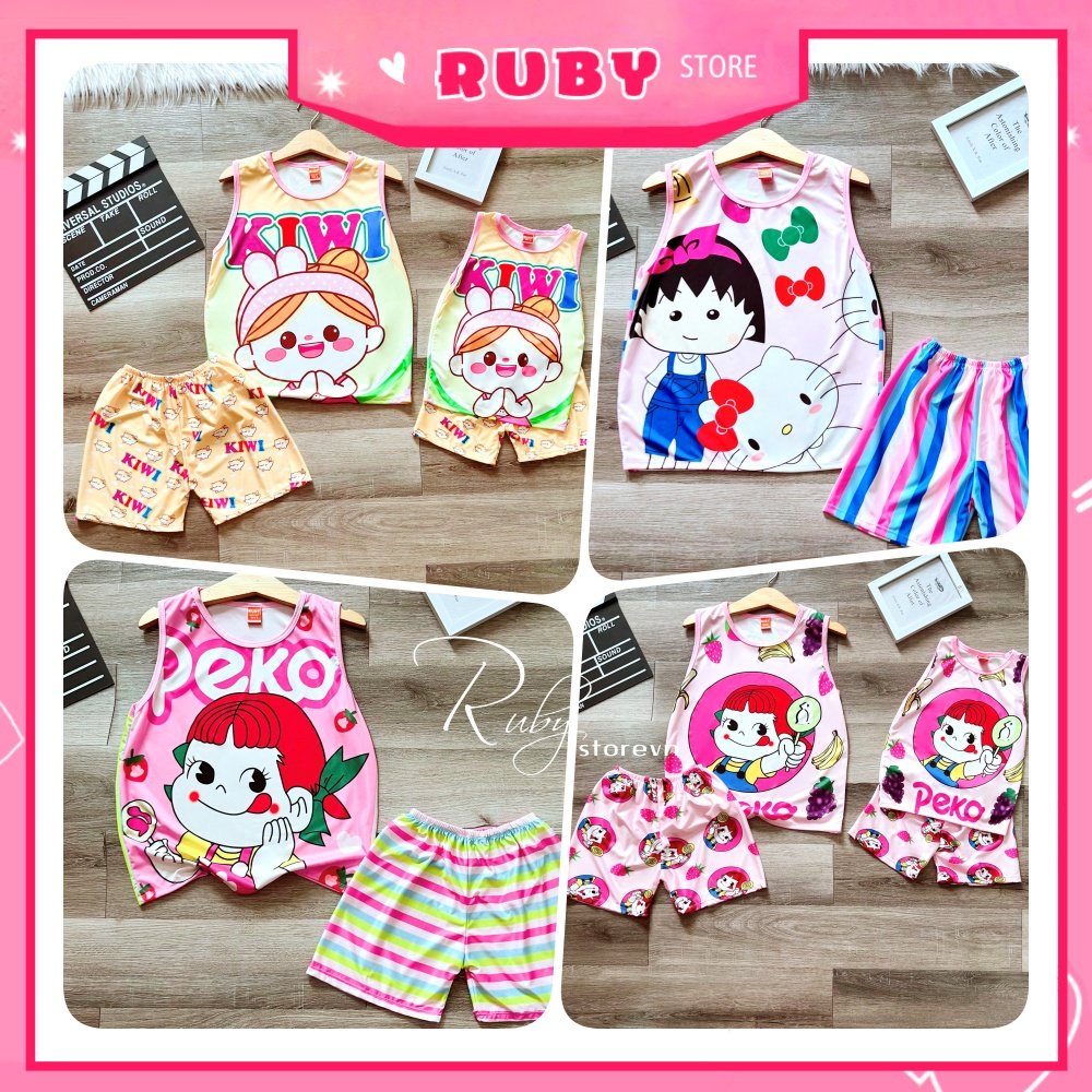 Đồ bộ 3 LỖ - SÁT NÁCH bé trai bé gái 5kg - 47kg chất thun mềm mát in hình Doremon Kitty Chibi dễ thương DBRBSN FULL SIZE