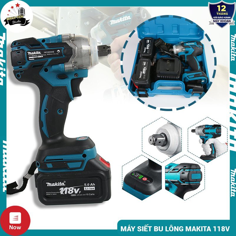 Máy siết bulong cầm tay dùng pin Makita 118V IW330DWE (2 pin 1 sạc) – Motor từ không chổi than, lõi đồng 100% - 2 chế độ