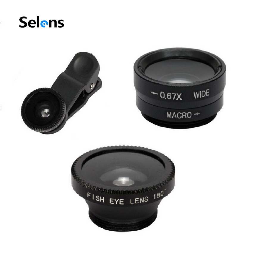 Ống kính Selens 3 trong 1 dạng mắt cá góc rộng macro cho IPhone 6s 6 Samsung HTC