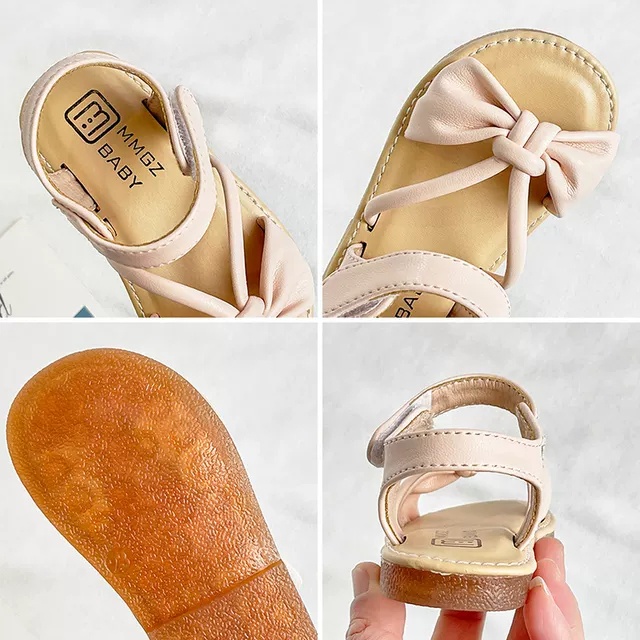 Sandal bé gái - dép quai hậu cho bé đế dẻo, mềm, êm chân tắt nơ quai chéo H38 ( có video &amp; ảnh thật)