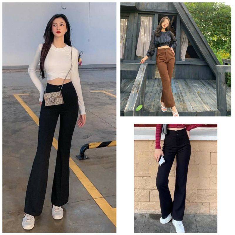 Quần loe cạp cao 2 cúc⚡️ HÀNG LOẠI ĐẸP ⚡️Ống loe, cạp cao,chất dày dặn, mặc lên chân siêu | BigBuy360 - bigbuy360.vn