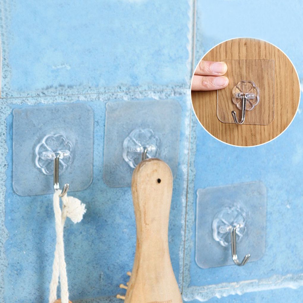 6Pcs Adhesive Hooks Kitchen Wall Hanger Transparent Removable Adhesive Hanger Reusable Wall Hooks【Huiteni】