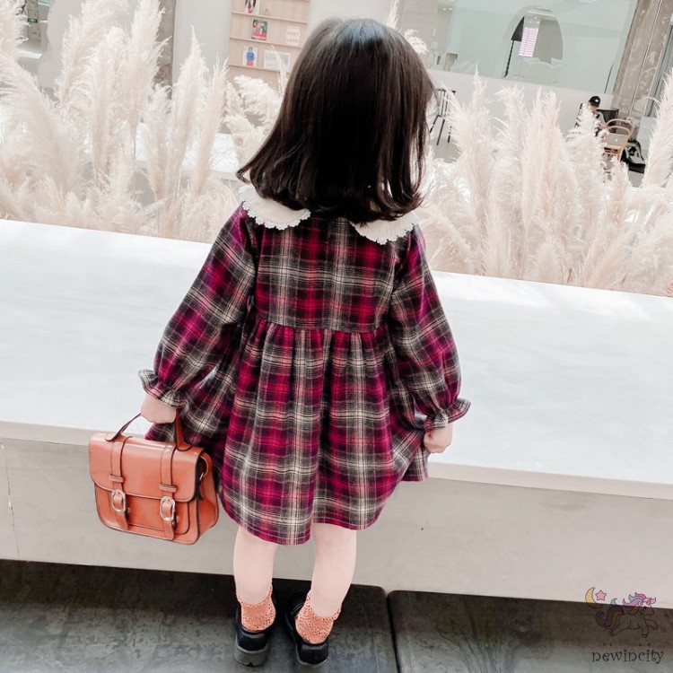 Đầm Dài Tay Kẻ Ca Rô Cho Bé