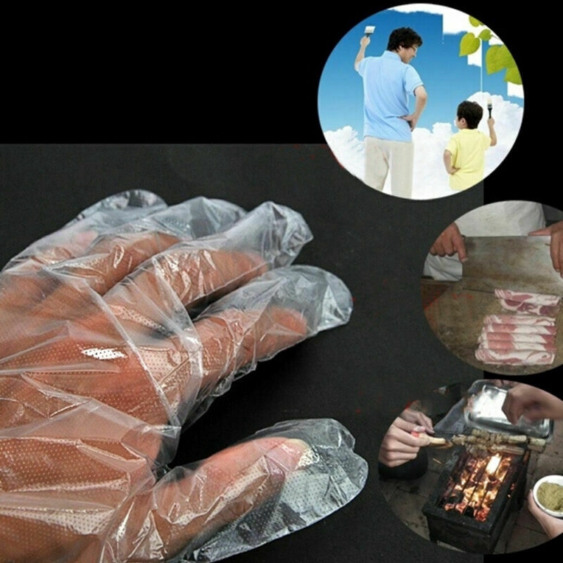 Set 100 găng tay nhựa trong suốt dùng một lần an toàn cho thực phẩm và dịch vụ
