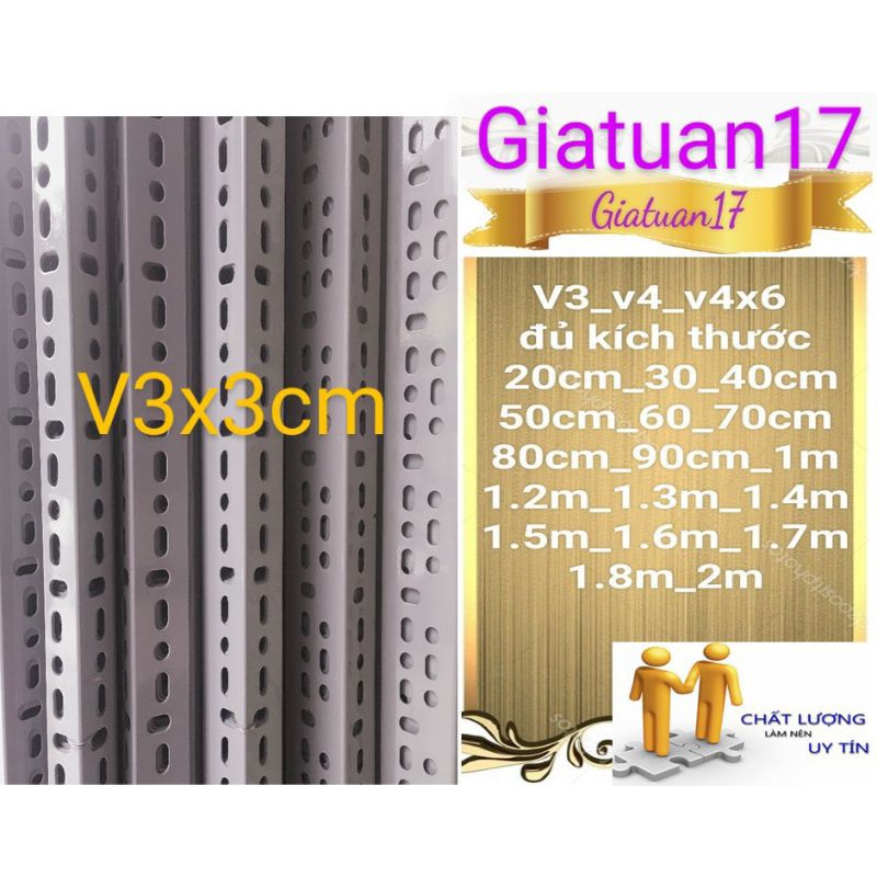 (Dài 50cm) Thanh sắt v lỗ 3x3cm DÀY 1.5MM ĐỦ ( BAO KẸP THƯỚC) sơn tĩnh điện