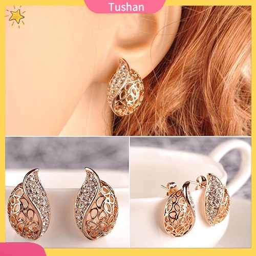 Đôi khuyên tai hình chiếc lá đính đá thời trang cho nữ
