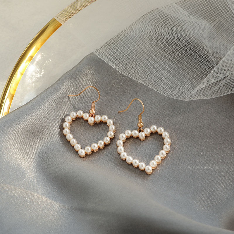 Đôi bông tai hình trái tim đính ngọc trai giả thời trang xinh xắn cho nữ
