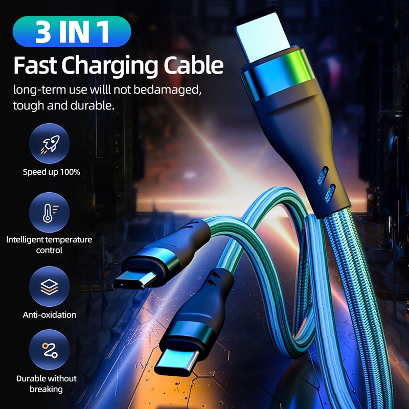 Dây Cáp Sạc Nhanh Truyền Dữ Liệu 3 Trong 1 Cho Điện Thoại Thông Minh Android Micro USB & IOS 6A