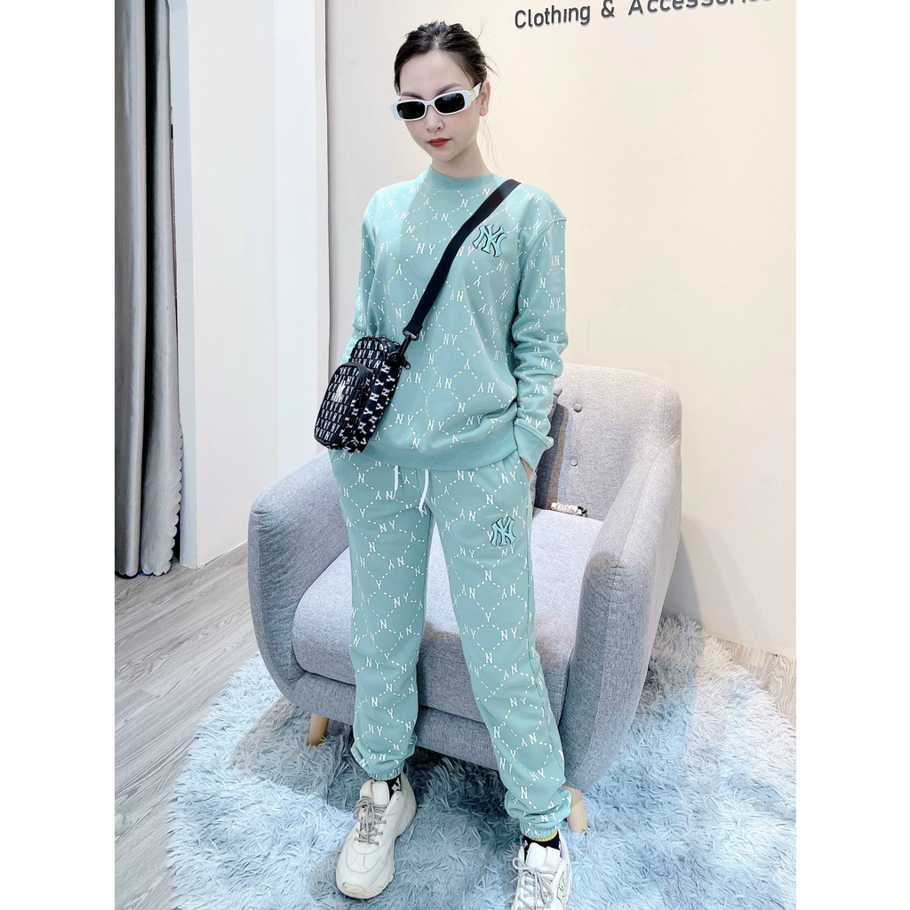 (HÀNG XUẤT XỊN)  Áo tay dài xanh in Monogram trắng M/L/B N/Y BLUE Logo Thêu Sắc nét Full tag-code Size S M L Có quần bán