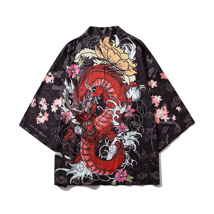 Mới Áo Choàng Kimono In Hình Rồng Phong Cách Truyền Thống Trung Quốc Cho Nam