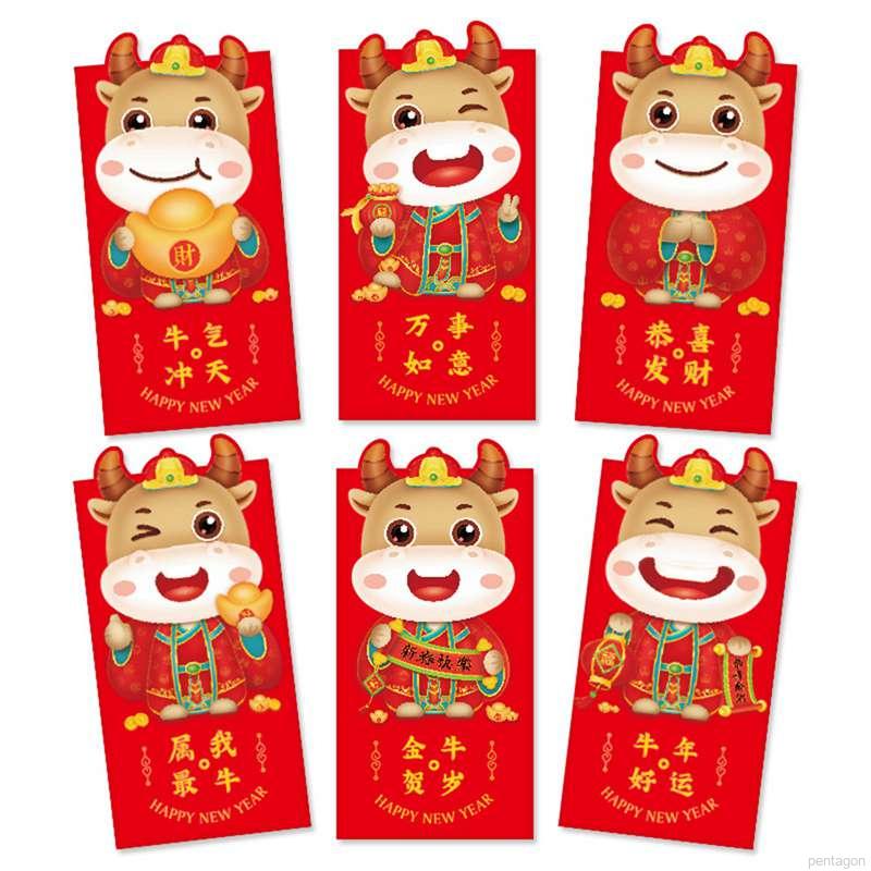 Bộ 6 Bao Lì Xì Màu Đỏ Phong Cách Trung Hoa