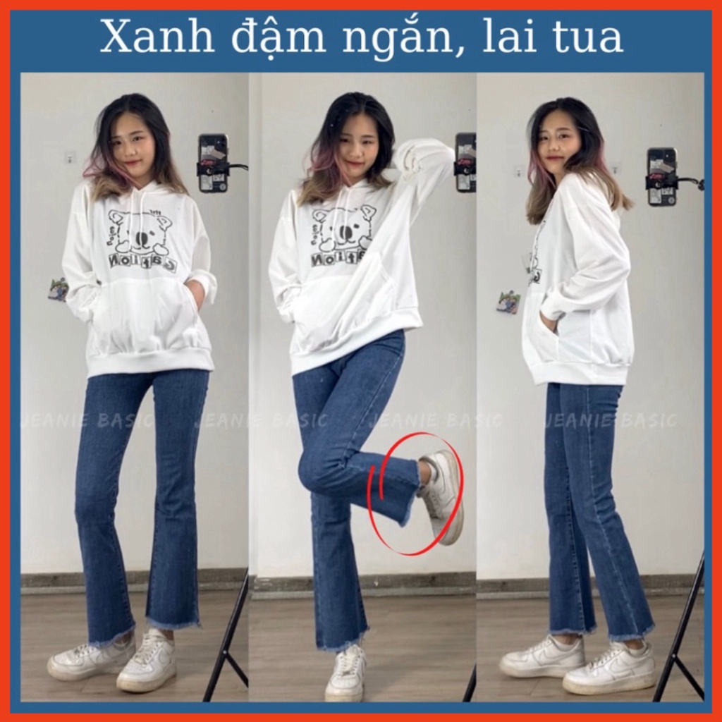 Quần jean ống loe JEANIE, quần bò ống loe lưng cao co giãn 4 chiều hàng VNXK cao cấp