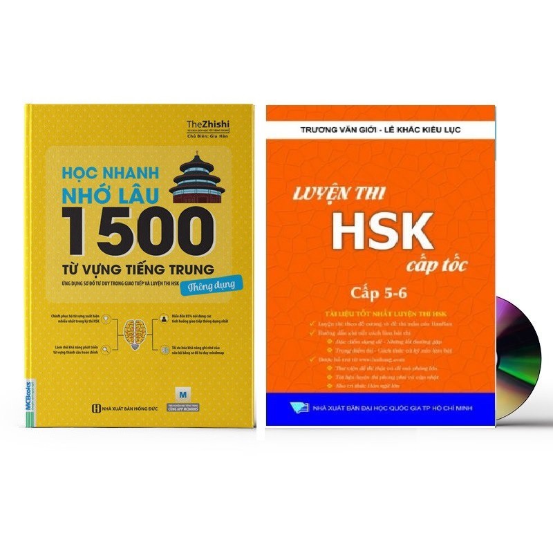 Sách - Combo: Học Nhanh Nhớ Lâu 1500 Từ Vựng Tiếng Trung Thông Dụng + Luyện thi HSK cấp tốc cấp 5-6 +DVD