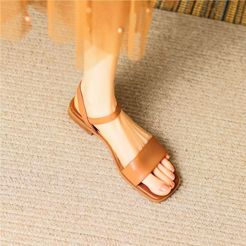 ZZ99- Giày sandal đế bệt 1 quai bản to mũi vuông, dép quai hậu 1 quai ngang- CH48