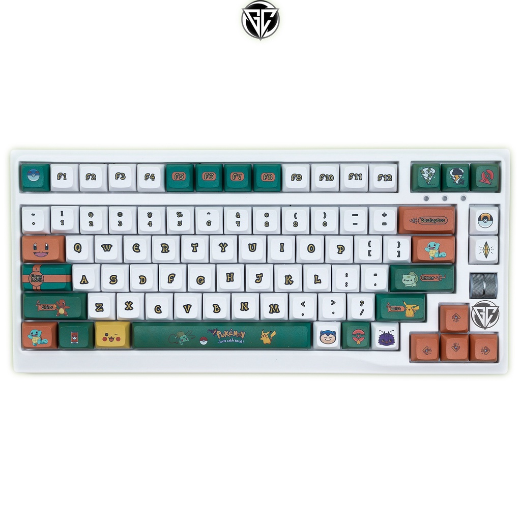 Keycap POKEMON xanh lá 128 nút bàn phím cơ Thick PBT XDA Profile