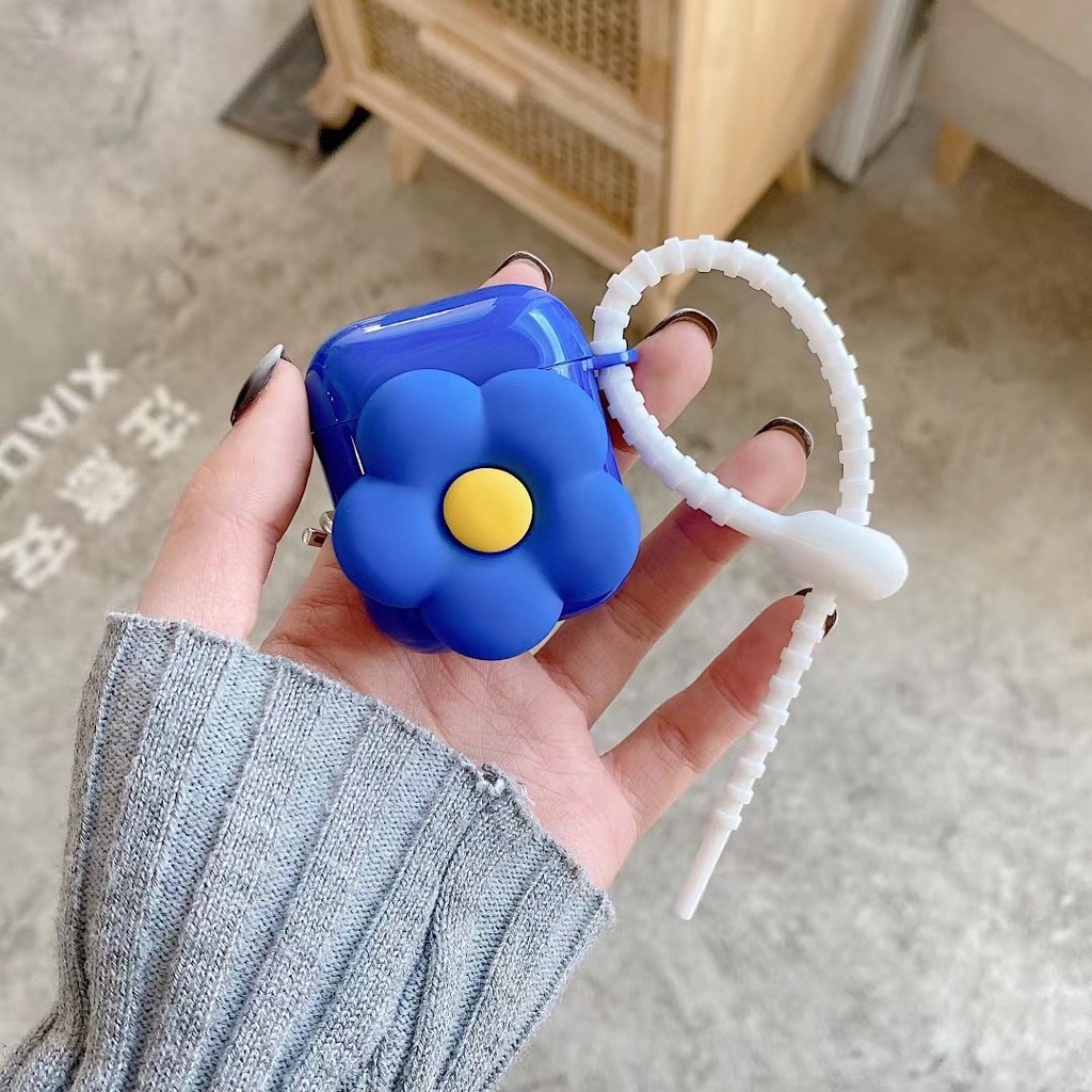 Vỏ Bảo Vệ Hộp Sạc Tai Nghe Bluetooth Airpod 1 2 3 pro Bằng tpu Mềm Họa Tiết Hoa Màu Xanh Dương Dễ Thương Mới