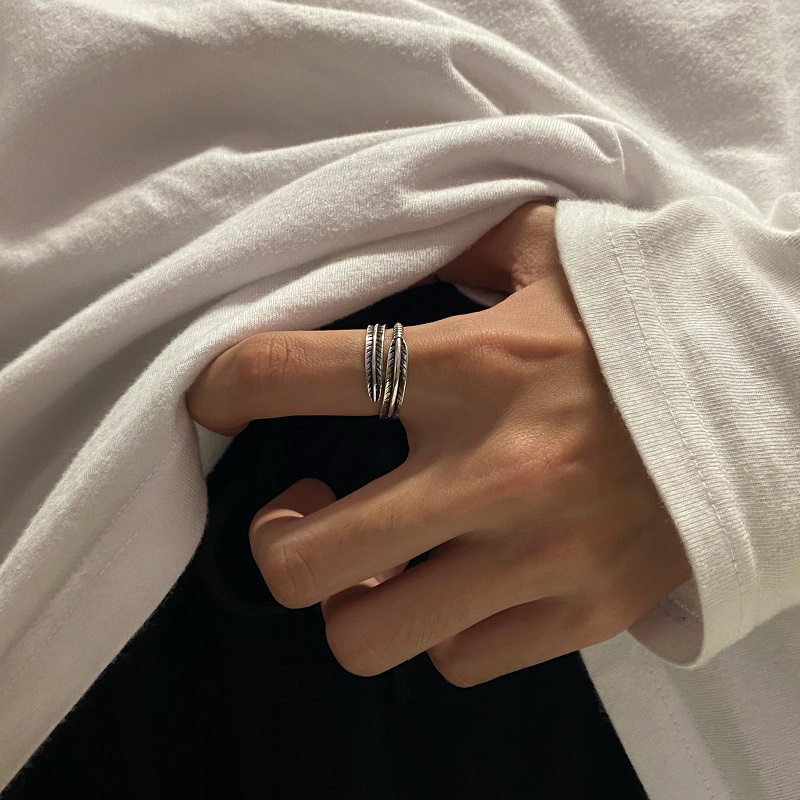 Nhẫn Hở Hình Lông Vũ Đa Năng Phong Cách Hip Hop Hàn Quốc Thời Trang