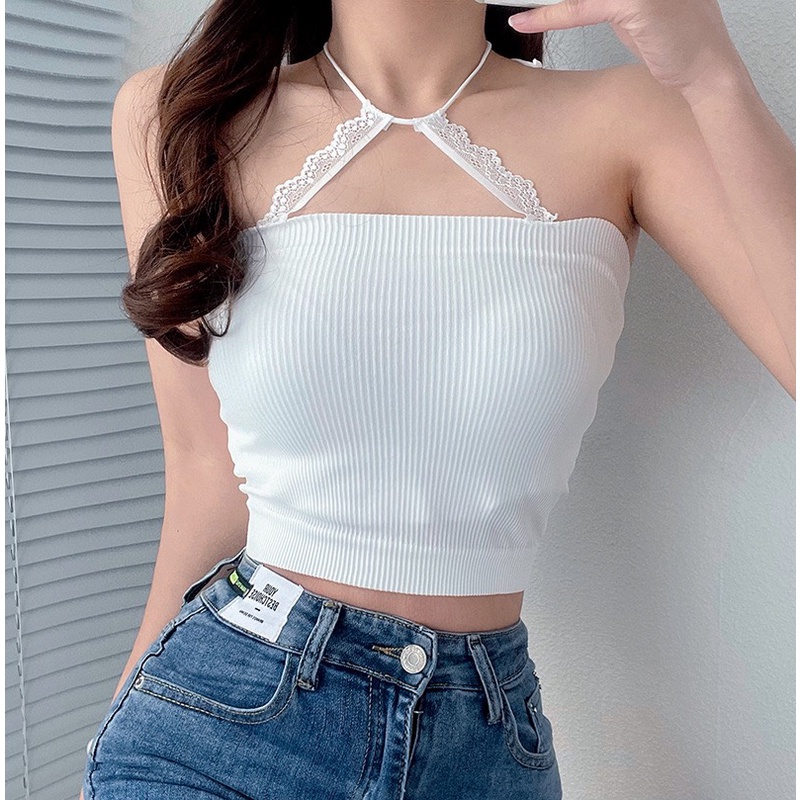 Áo Bra Nữ Kiểu Cổ Yếm Dây Thắt Sau Viền Ren Tiểu Thư Sang Chảnh