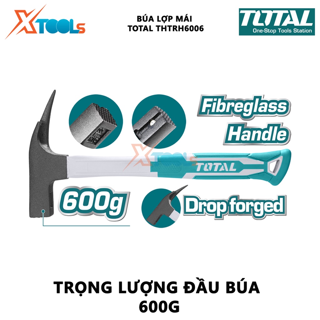 Búa lợp mái TOTAL THTRH6006 | búa cầm tay trọng lượng 600g đầu búa được đúc rèn nguyên khối, chịu nhiệt, thép cacbon 45