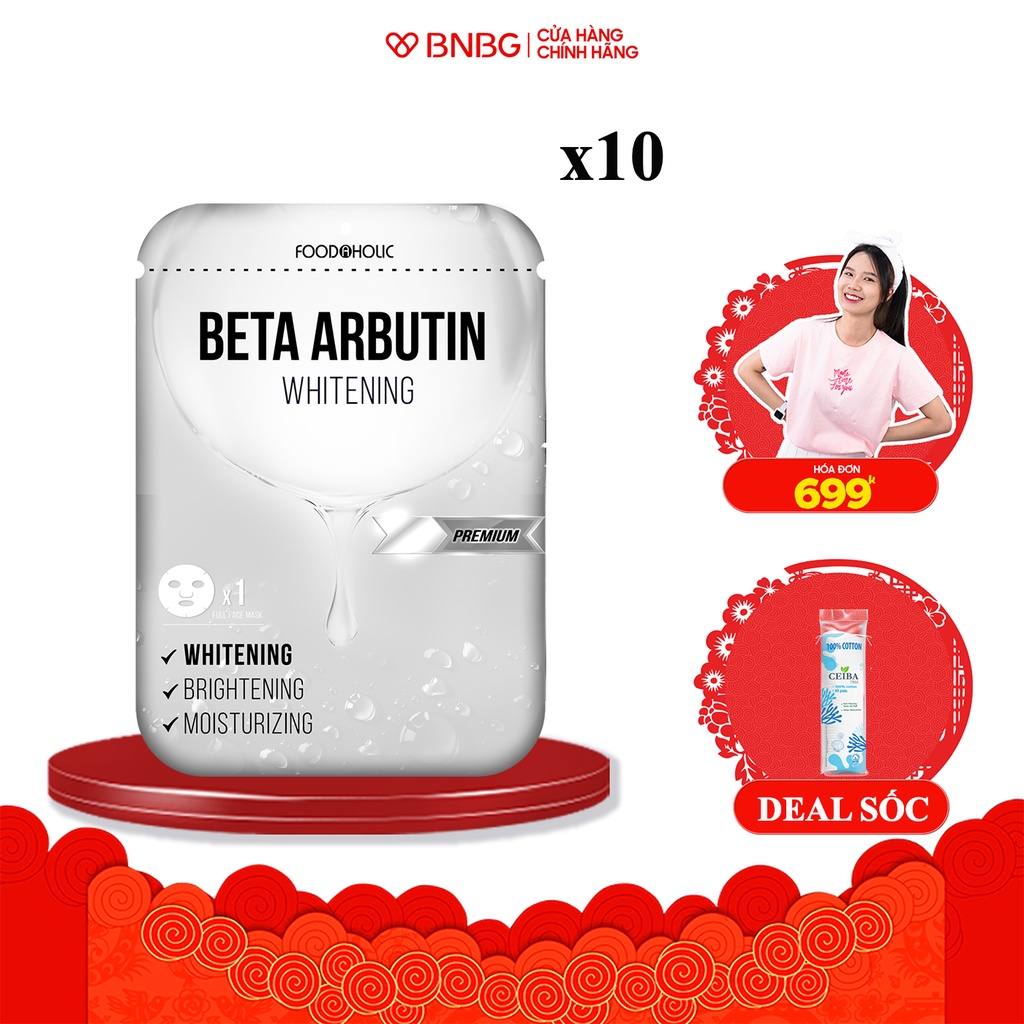 Combo 10 Mặt Nạ Beta Arbutin Dưỡng Trắng, Làm Đều Màu Da Foodaholic Beta Arbutin Whitening Mask 23ml