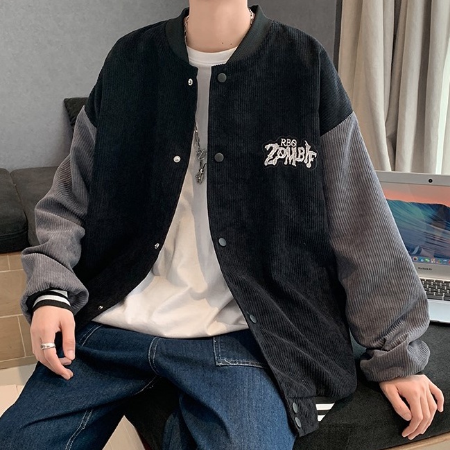 Áo khoác bomber nhung tăm gân Thêu Chữ Áo bomber bóng chày nam nữ form rộng thời trang ulzzang unisex học sinh hot trend