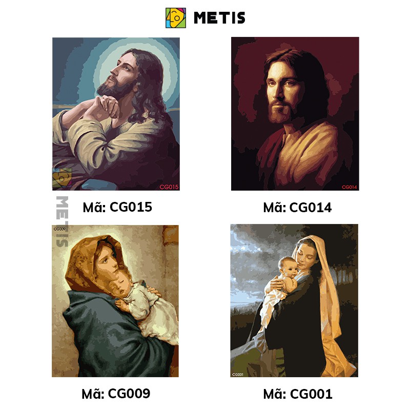 Tranh Số Hoá Công Giáo Mẹ Maria Tô Màu Theo Số Căng Khung Sẵn 40x50cm 30 Màu METIS CG001