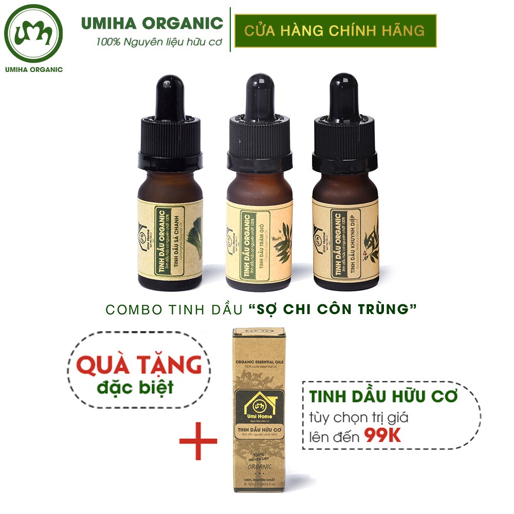 Combo 3 lọ Tinh Dầu UMIHA gồm - Sả Chanh, Khuynh Diệp, Tràm Gió (10mlx3) - Hữu cơ nguyên chất