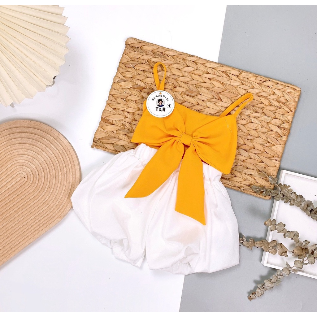 SET46 - Bộ bé gái, set 2 dây bé gái, quần phồng, áo 2 dây nơ ngực cho bé từ 8-18kg