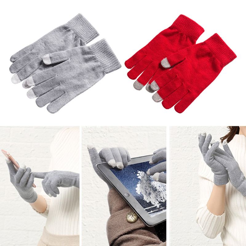 Găng Tay Len Hở Ngón Co Giãn Màu Trơn Giữ Ấm Mùa Đông Có Thể Chạm Màn Hình Cảm Ứng Dành Cho Nữ