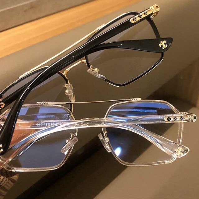 Gọng Kính Vuông Vintage Hàng Đẹp Gọng kính Hàn Quốc Retro họa tiết hoa Iris Chrome Heart chống ánh sáng xanh