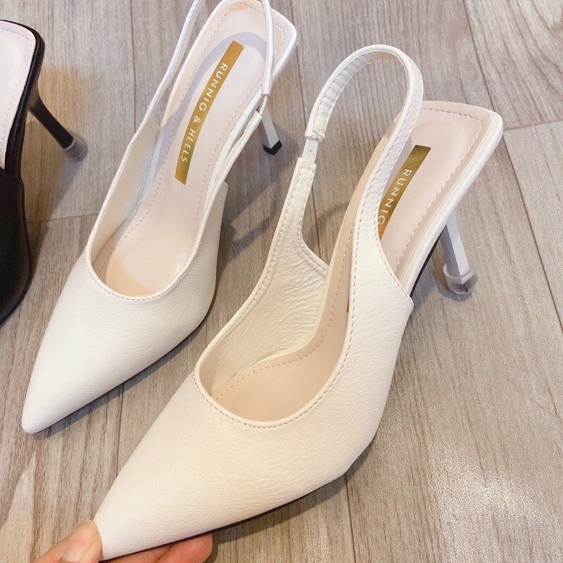 Bán Sỉ-Giày sandal mũi nhọn trơn da sần quai chun sau gót nhọn 8cm