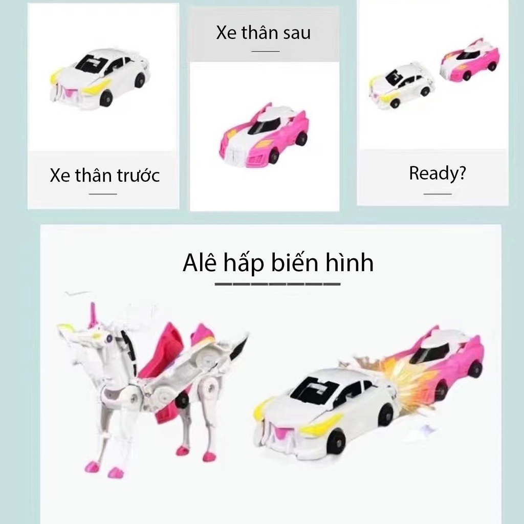 Ô tô biến hình kỳ lân robot unicorn bộ 2 xe lắp ráp cho bé trẻ em Gôn đồ chơi