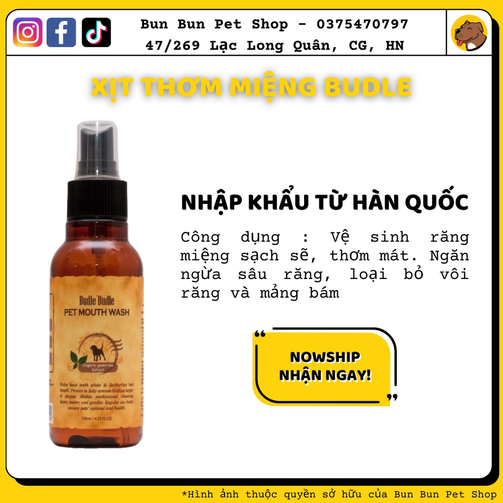 Xịt thơm miệng Budle làm sạch răng/chống hôi miệng cho chó