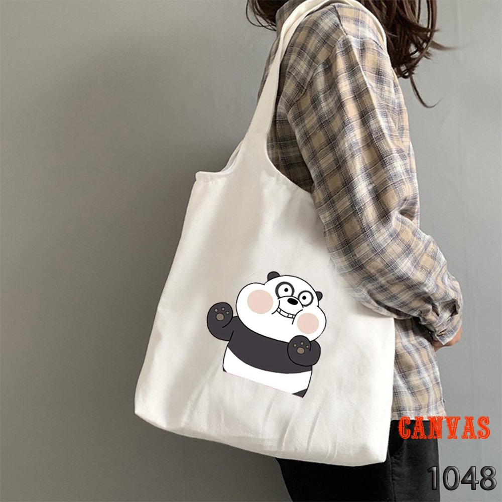 Túi Tote Túi Vải Canvas Kích Cỡ Lớn Đựng Vừa A4 1048 In Họa Tiết Panda Mập Phong Cách Hàn Quốc Siêu Dễ Thương