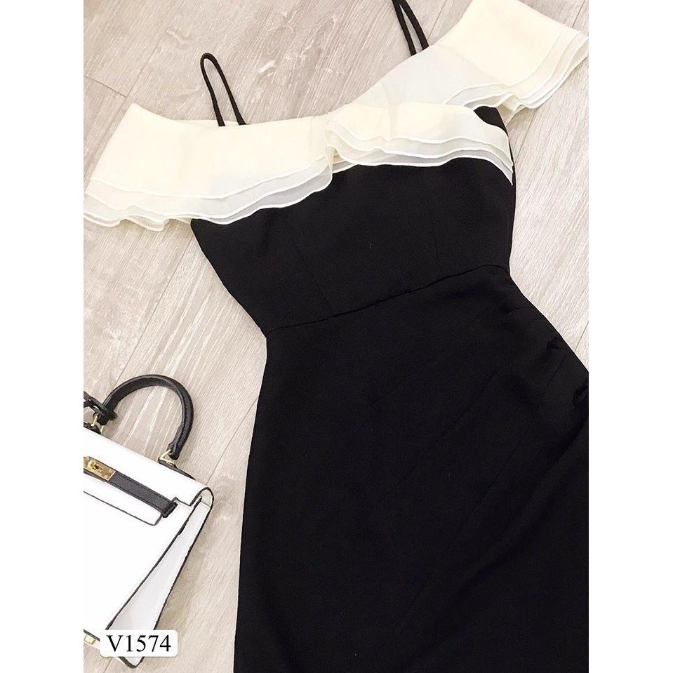 Đầm đen hở vai 2 dây nhúm eo sang chảnh V1574_ Adelashop [Kèm ảnh thật] | BigBuy360 - bigbuy360.vn