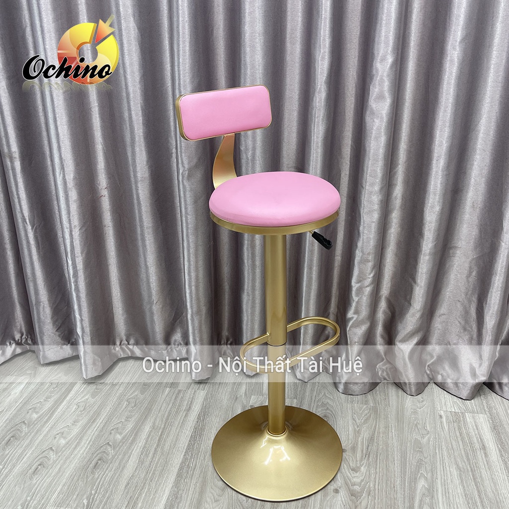 Ghế Quầy Bar, ghế Trang điểm xoay Chân Mạ Vàng NHẠT sang chảnh Mẫu Mới Màu Hồng