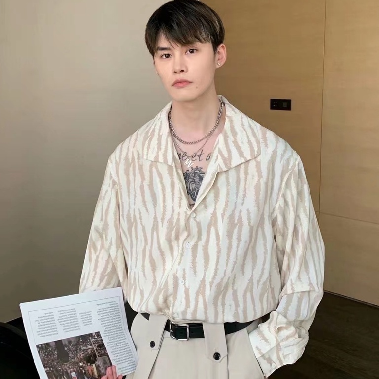 Áo Sơ Mi Tay Dài Họa Tiết Ngựa Vằn Thời Trang Cho Nam