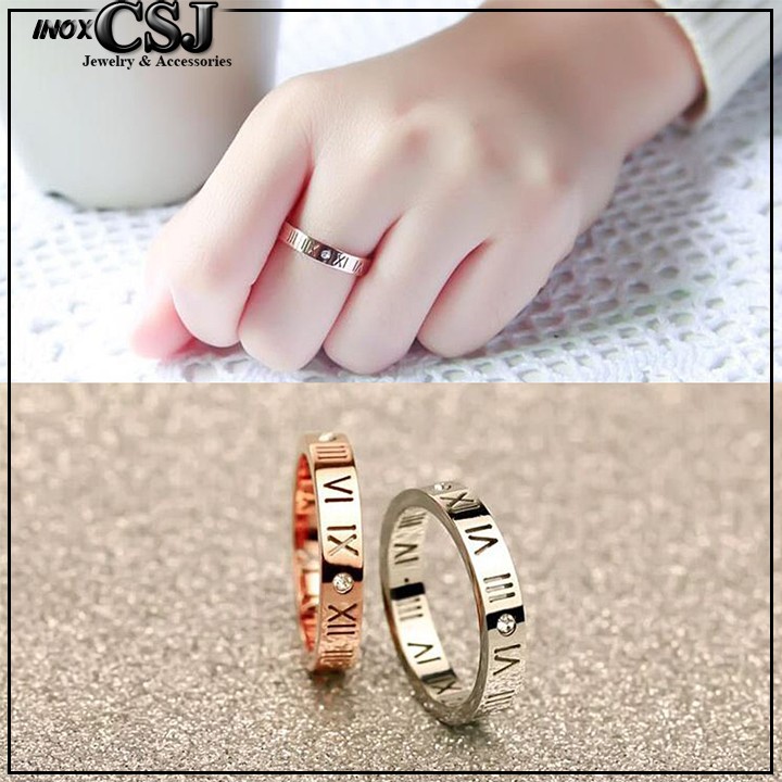 NHẪN TITAN SỐ LA MÃ MÀU HỒNG ĐẸP KHÔNG ĐEN - tặng hộp đựng nhẫn xinh xắn