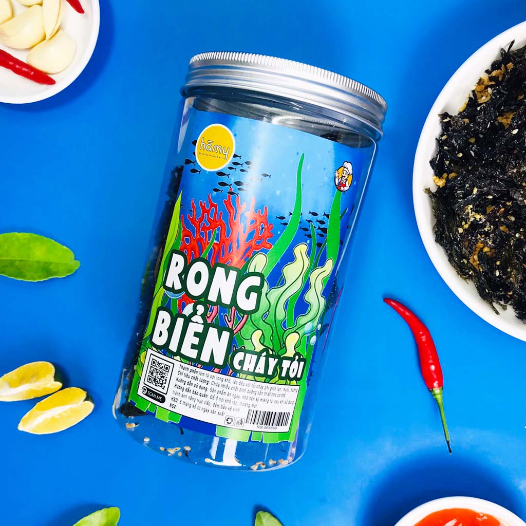 Rong biển cháy tỏi hũ pet 170g đồ ăn vặt Hà My