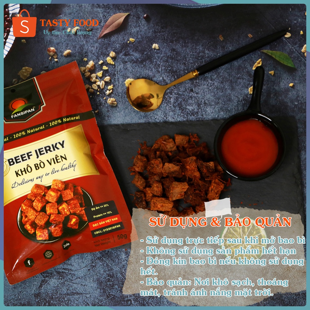 KHÔ BÒ VIÊN Fanxipan thượng hạng gói 50g, khô bò cục fanxipan,bò khô đảm bảo vệ sinh an toàn thực phẩm Tasty Food | BigBuy360 - bigbuy360.vn