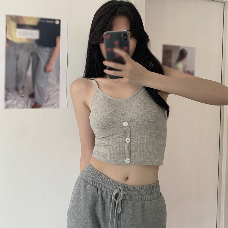 Áo hai dây cổ chữ v màu sắc đơn giản phong cách hàn quốc